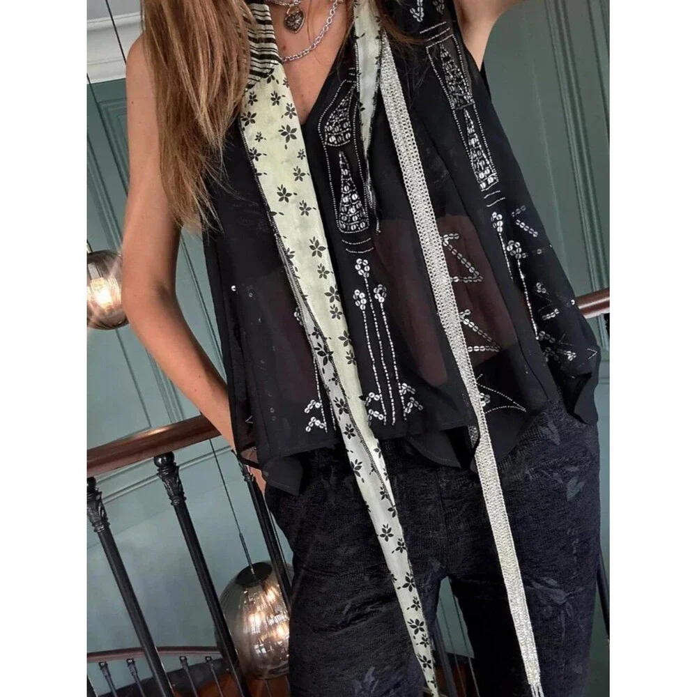 Free People Tilly Skinny Silk Convertible Scarf Neck Handbag Floral Print All/S
